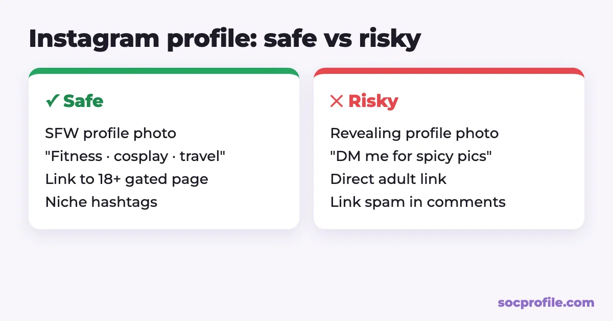 Safe Instagram bio setup for OnlyFans creators: SFW photo, neutral bio, age-gated link-in-bio page