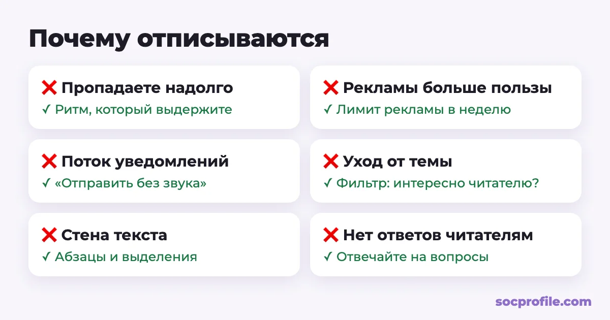 Ошибки ведения телеграм-канала: нерегулярность, реклама, спам уведомлениями